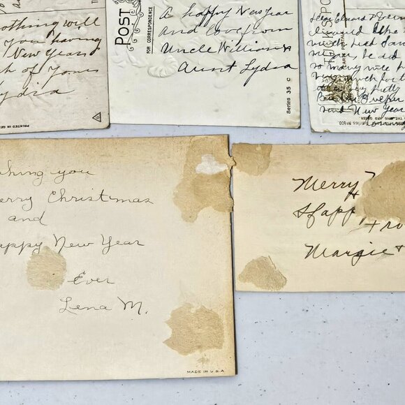 Antique Christmas New Years Postcard Lot/14 ephemera 1910s Embossed bells floral - Picture 11 of 11